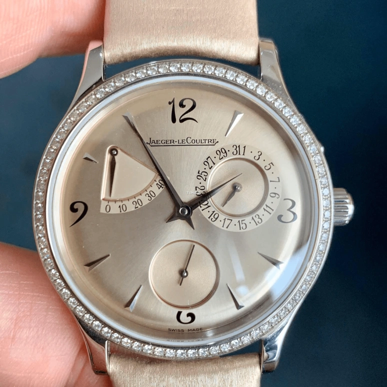 Jaeger-LeCoultre,Master 37mm,37mm,Stainless Steel,Beige,Yellow,Automatic,Day,Power Reserve Indicator,Q1488403