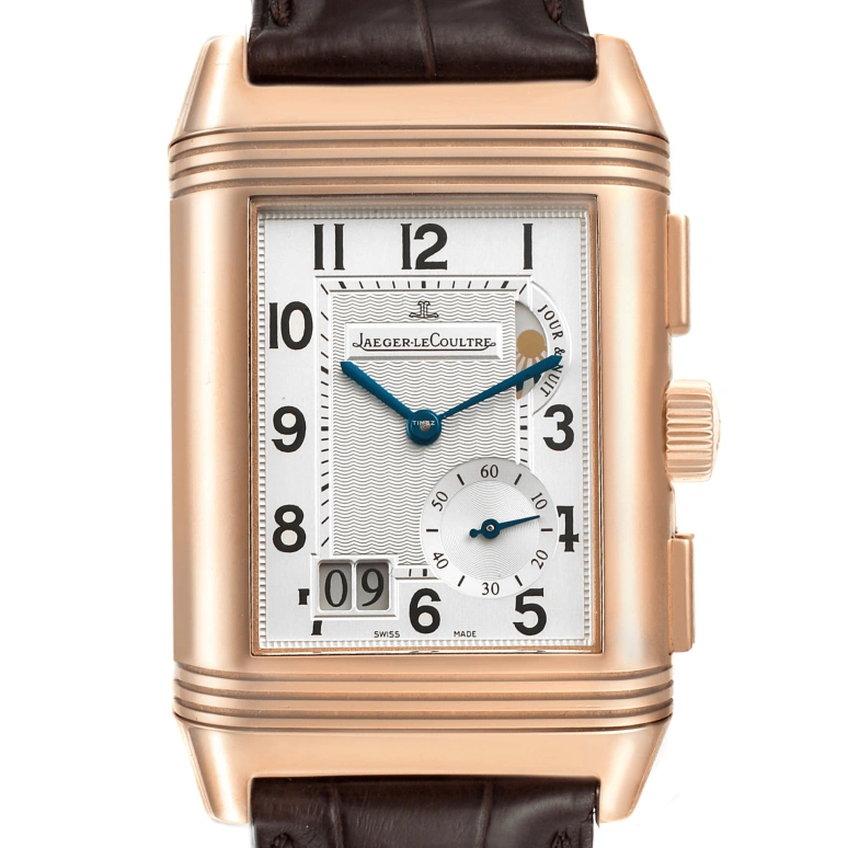 Jaeger-LeCoultre,Reverso 39mm,39mm,Rose Gold,White,Black,Handwound,Power Reserve Indicator,Dule Time,Big Date,Day / Night Indication,Sapphire,Crystal Glass,Rectangular,Q3022420