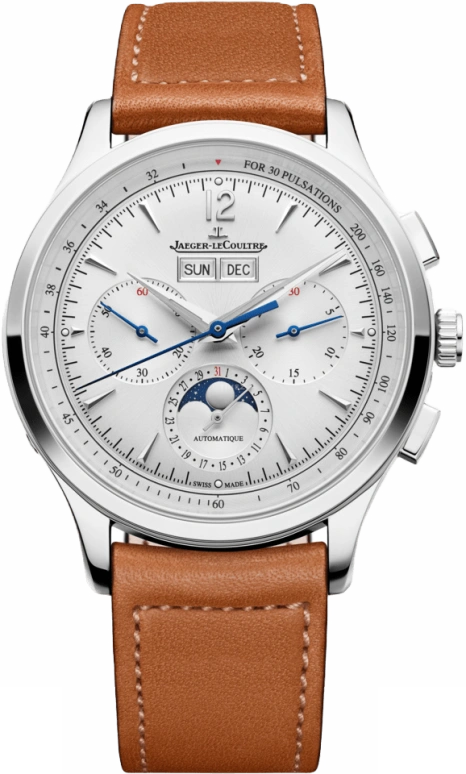Jaeger-LeCoultre,Master 40mm,40mm,Stainless Steel,Silver,Automatic,Chronograph,Moonphase,Month,Date,65hours,In-house Caliber,4138420