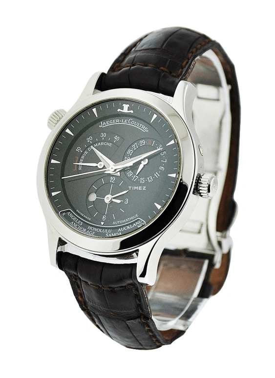 Jaeger-LeCoultre,Master 38mm,38mm,Stainless Steel,Black,Automatic,Day,Power Reserve Indicator,World Time,Q1428470