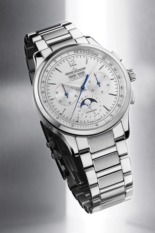Jaeger-LeCoultre,Master 40mm,40mm,Stainless Steel,Silver,Automatic,Chronograph,Moonphase,Month,Date,65hours,In-house Caliber,Q413813J