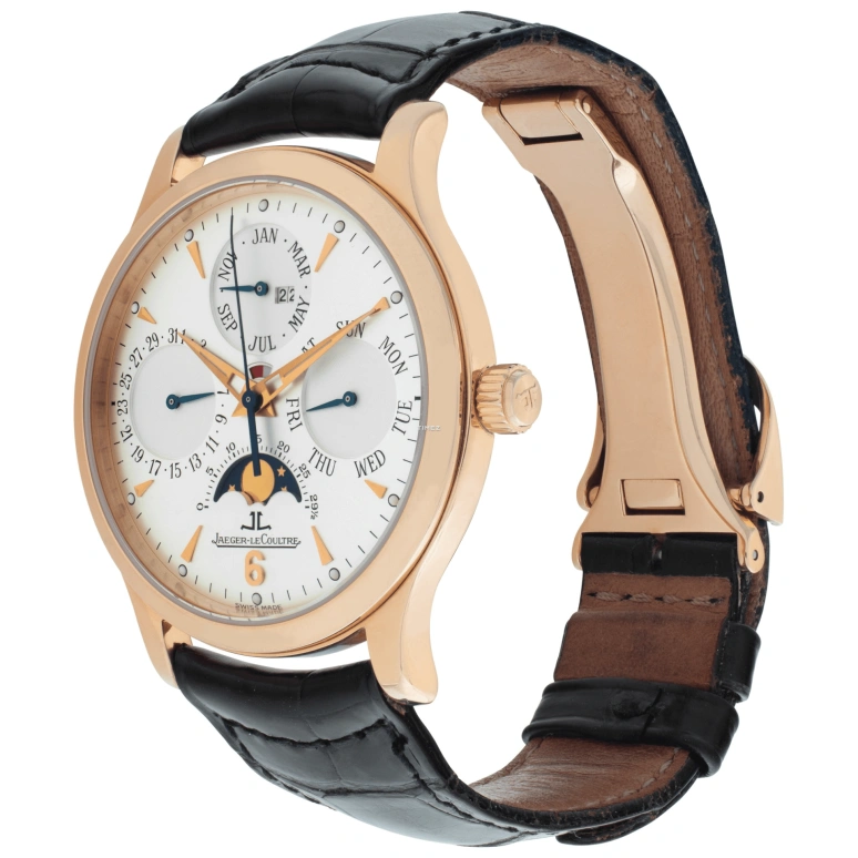 Jaeger-LeCoultre,Master 37mm,37mm,Rose Gold,Silver White,Automatic,Moonphase,Perpetual Calendar,Annual Calendar,Month,In-house Caliber,Sapphire,Crystal Glass,Q149242A