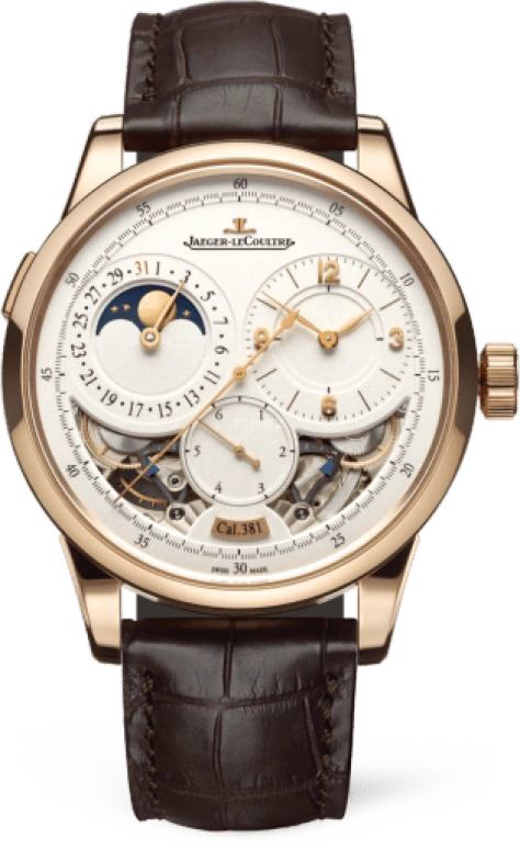 Jaeger-LeCoultre,Duomètre 42mm,42mm,Pink Gold,Silver,Handwound,Moonphase,Date,Day,Power Reserve Indicator,50hours,In-house Caliber,Q604242J