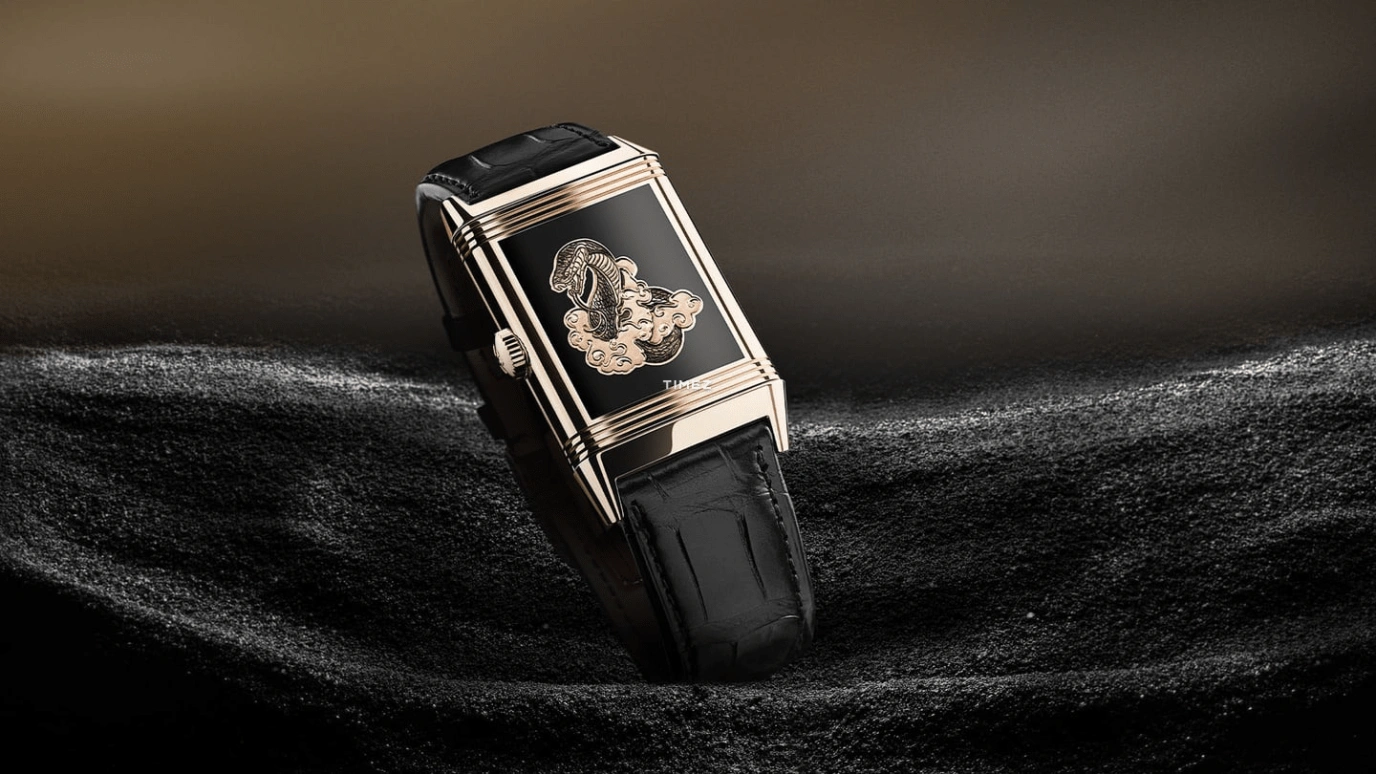 Jaeger-LeCoultre,Reverso 45.60x27.40mm,45.60x27.40mm,Rose Gold,Black,Handwound,45hours,In-house Caliber,snake,Q39324D2