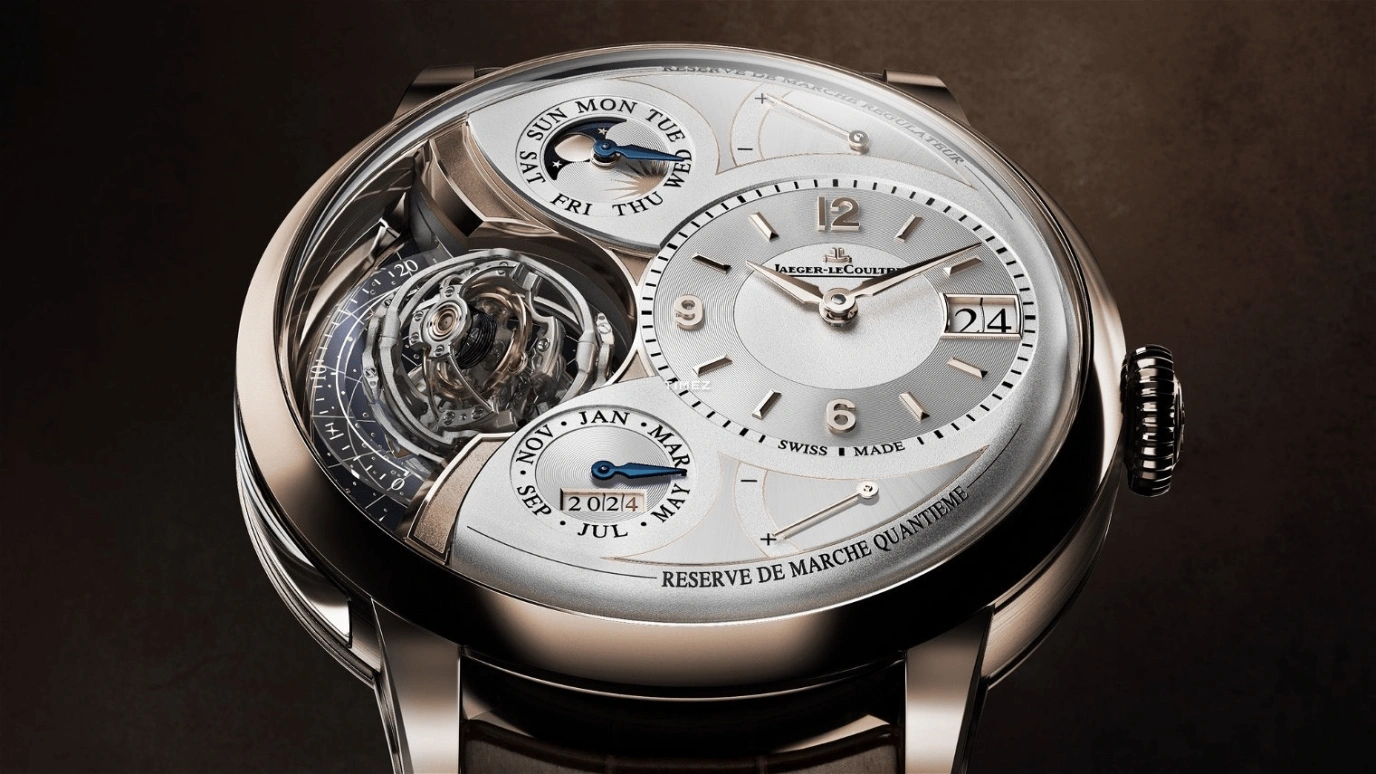 Jaeger-LeCoultre,Duomètre 34.30mm,34.30mm,Rose Gold,Grey,Handwound,Moonphase,Perpetual Calendar,Annual Calendar,Month,Sapphire,Crystal Glass,Round,Q6202420