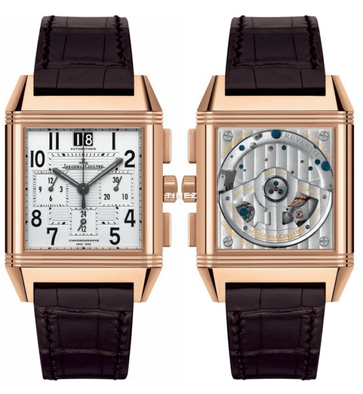 Jaeger-LeCoultre,Reverso 50.50x34.90mm,50.50x34.90mm,Rose Gold,Black,Silver,Automatic,Chronograph,Dule Time,Big Date,Q7012420