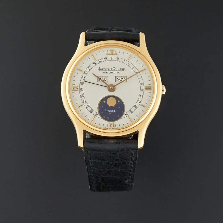 Jaeger-LeCoultre,Master 33mm,33mm,Yellow Gold,White,Automatic,Moonphase,Month,Date,Day,In-house Caliber,Sapphire,141,141.119.1