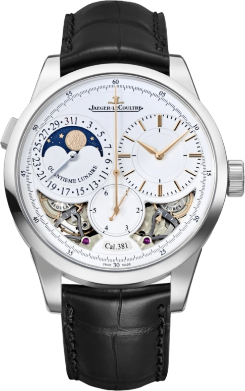 Jaeger-LeCoultre,Duomètre 40.50mm,40.50mm,White Gold,Silver,Handwound,Moonphase,Date,Power Reserve Indicator,Foudroyante Seconds,50hours,In-house Caliber,6043420