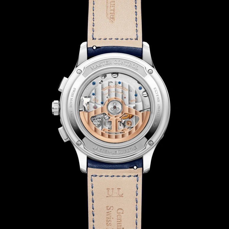 Jaeger-LeCoultre,Master 40mm,40mm,Stainless Steel,Blue,Automatic,Chronograph,Moonphase,Month,Date,65hours,In-house Caliber,Q4138480
