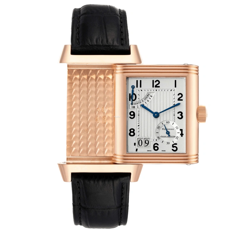 Jaeger-LeCoultre,Reverso 46x29mm,46x29mm,Rose Gold,Silver White,Handwound,Day,Power Reserve Indicator,Big Date,Q3002401
