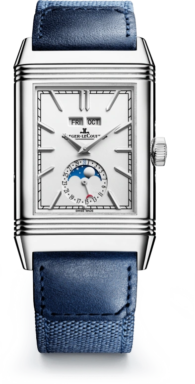 Jaeger-LeCoultre,Reverso 49.40x29.90mm,49.40x29.90mm,Stainless Steel,Silver,Handwound,Moonphase,Month,Date,Day,In-house Caliber,Sapphire,Crystal Glass,Q3918420
