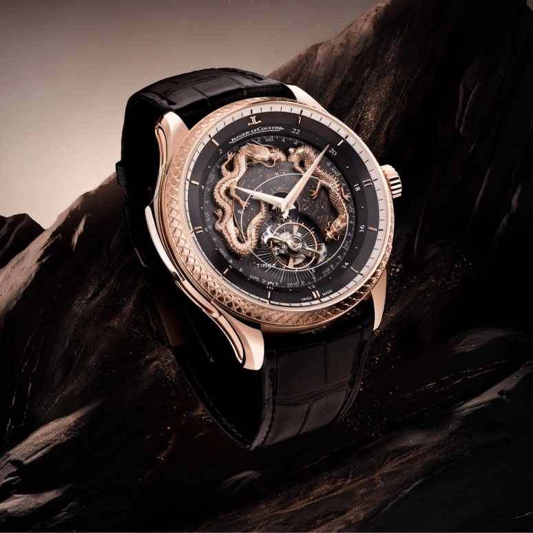 Jaeger-LeCoultre,Master Hybris Artistica 45mm,45mm,Rose Gold,Black,Rose Gold,Handwound,Annual Calendar,Month,World Time,Tourbillon,40hours,In-house Caliber,Q52624A3
