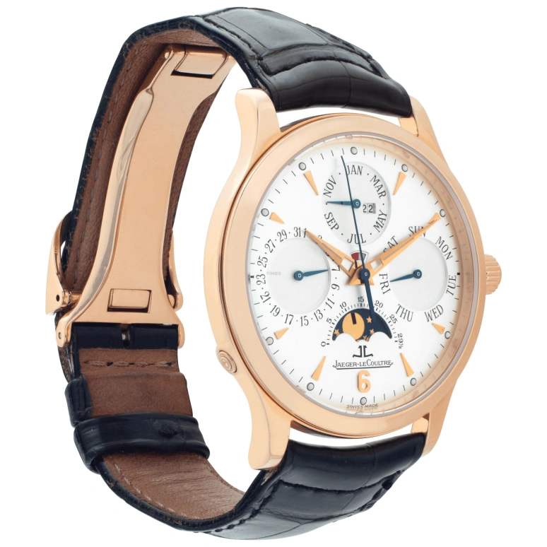 Jaeger-LeCoultre,Master 37mm,37mm,Rose Gold,Silver White,Automatic,Moonphase,Perpetual Calendar,Annual Calendar,Month,In-house Caliber,Sapphire,Crystal Glass,Q149242A