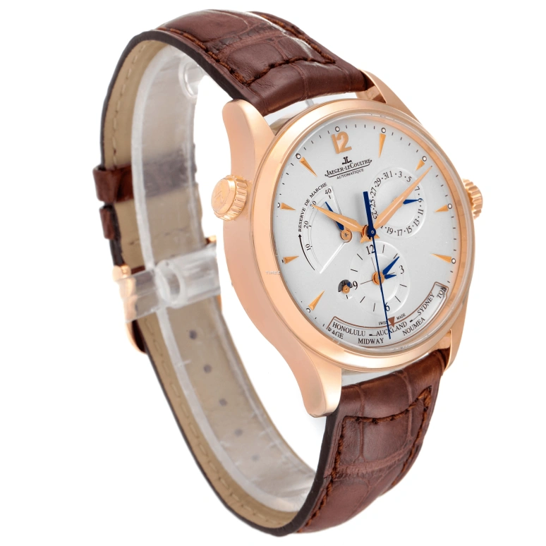 Jaeger-LeCoultre,Master 39mm,39mm,Rose Gold,Luminous,Silver,Automatic,Day,Power Reserve Indicator,Dule Time,World Time,In-house Caliber,Sapphire,Crystal Glass,Q1422421