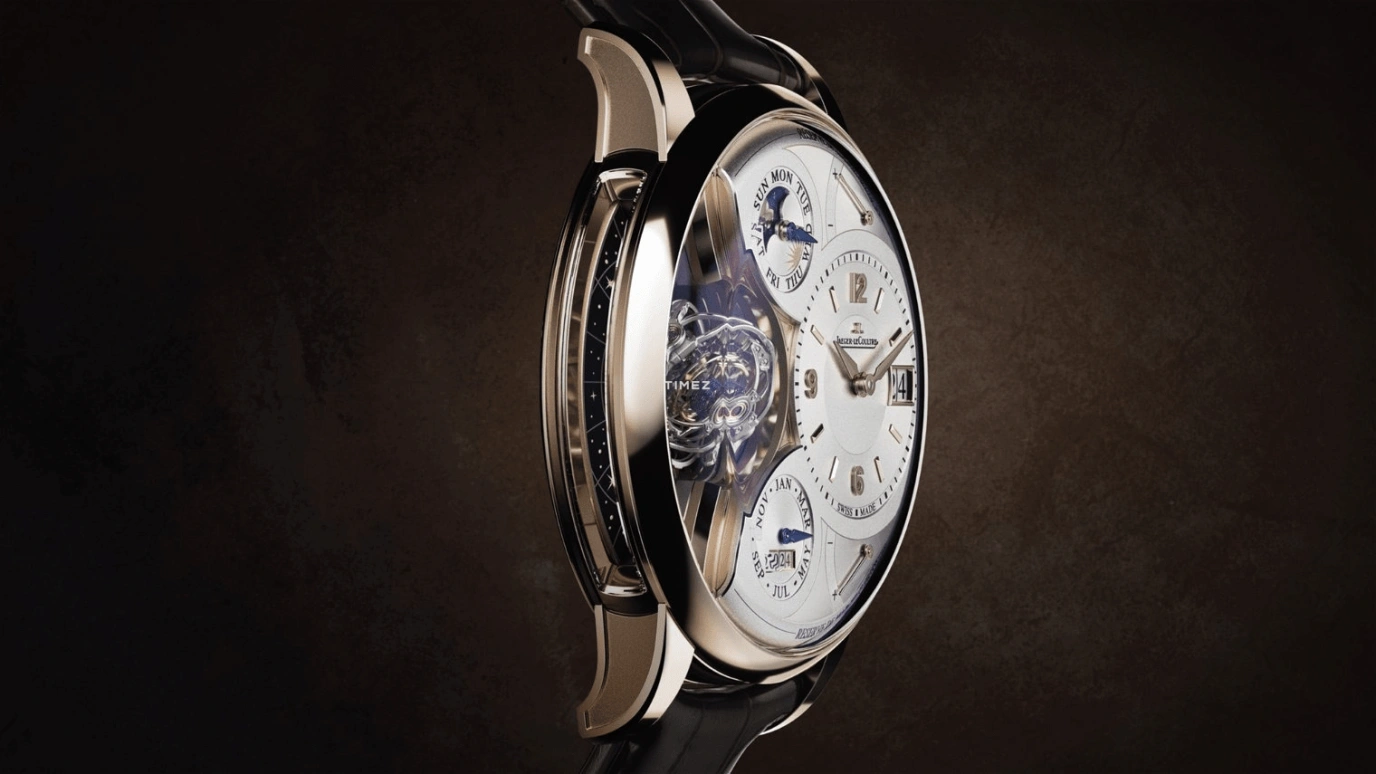 Jaeger-LeCoultre,Duomètre 34.30mm,34.30mm,Rose Gold,Grey,Handwound,Moonphase,Perpetual Calendar,Annual Calendar,Month,Sapphire,Crystal Glass,Round,Q6202420