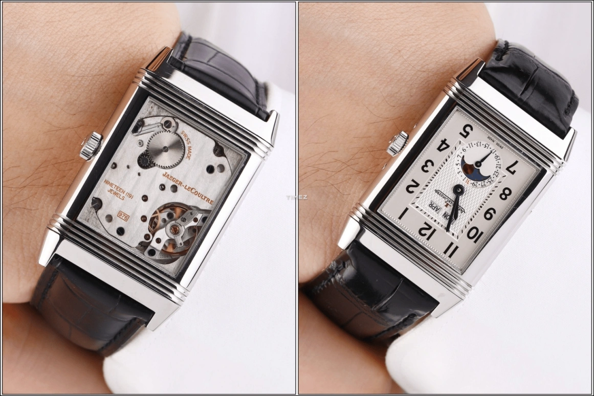 Jaeger-LeCoultre,Reverso 29.90mm,29.90mm,Stainless Steel,Silver,Handwound,Moonphase,Month,Date,Day,45hours,In-house Caliber,Q3758420
