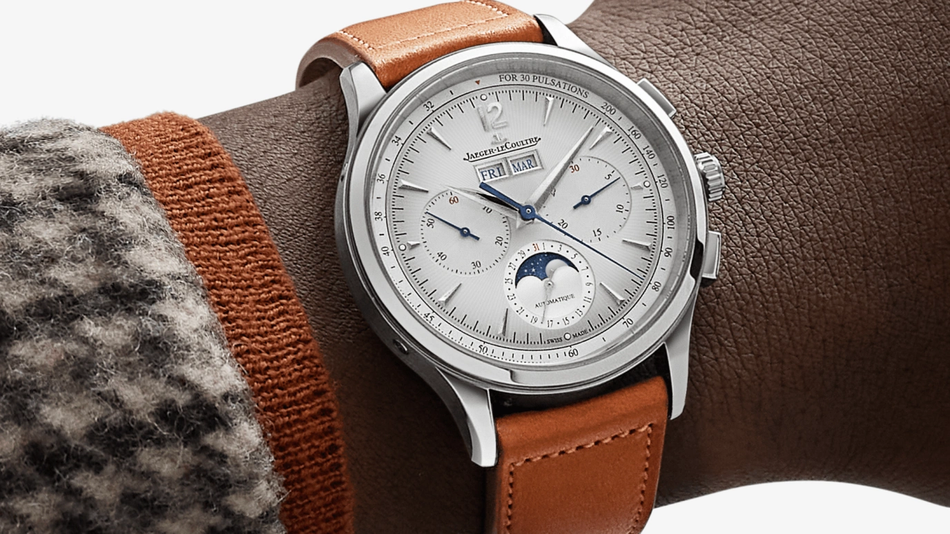 Jaeger-LeCoultre,Master 40mm,40mm,Stainless Steel,Silver,Automatic,Chronograph,Moonphase,Month,Date,65hours,In-house Caliber,4138420