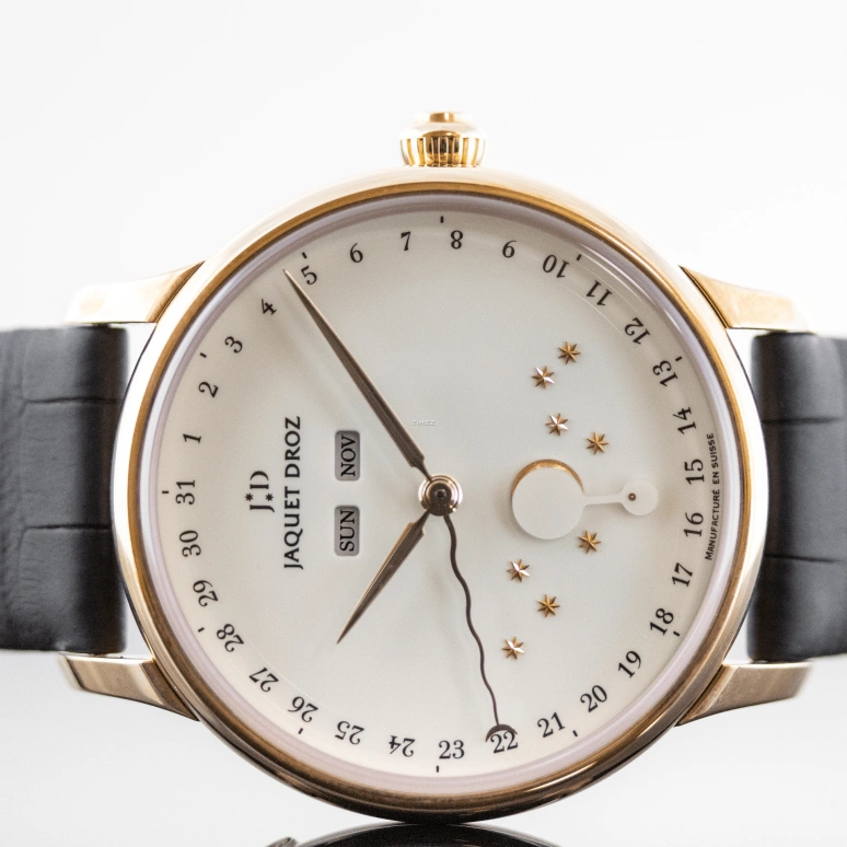 Jaquet Droz,Astrale 43mm,43mm,Red Gold,White,Automatic,Moonphase,Month,Date,Day,Sapphire,Crystal Glass,Round,J012633203