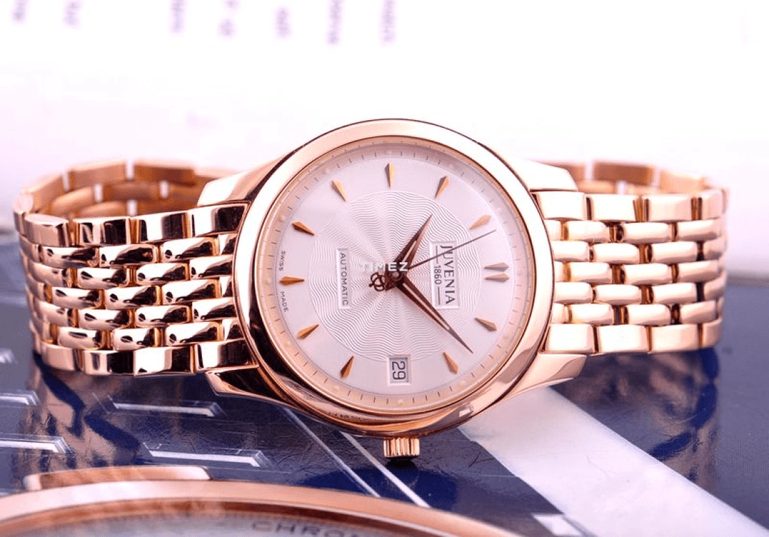 Juvenia,Classique 9 35.20mm,35.20mm,Rose Gold,White,Automatic,Day,Big Date,9694,9694.6.355.04