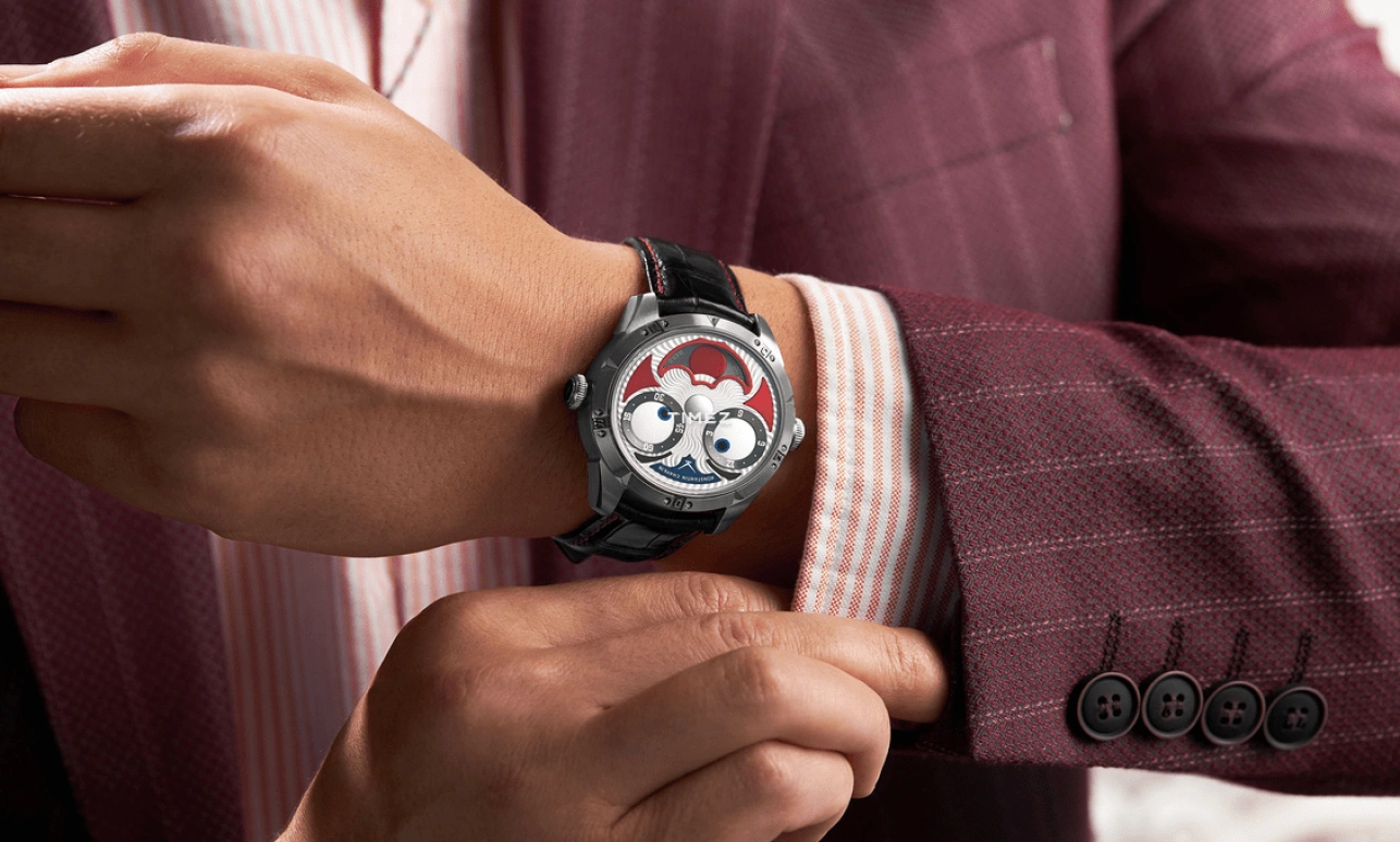 Konstantin Chaykin,Wristmons 42mm,42mm,Stainless Steel,Grey,Red,Automatic,Moonphase,Sapphire,Crystal Glass,Grimaldi The Clown