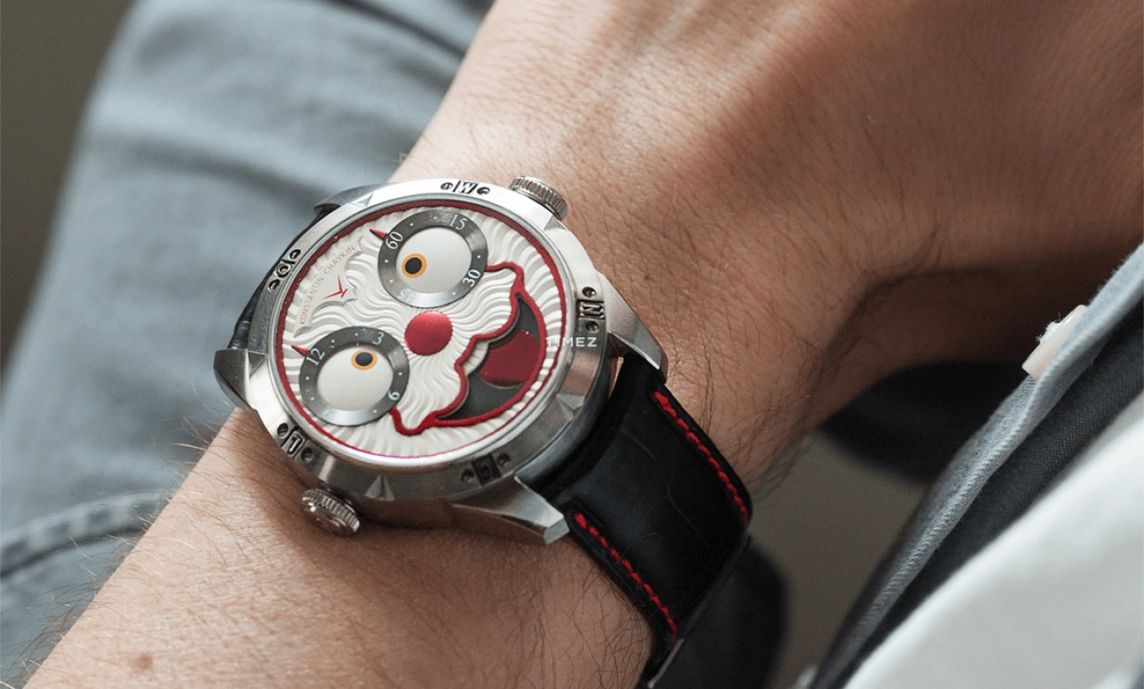Konstantin Chaykin,Wristmons 42mm,42mm,Stainless Steel,White,Red,Grey,Automatic,Moonphase,Sapphire,Crystal Glass,Clown
