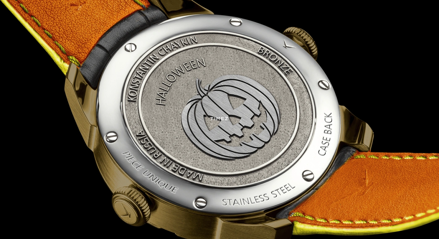 Konstantin Chaykin,Wristmons 42mm,42mm,Bronze,Orange,Yellow,Automatic,Moonphase,Sapphire,Crystal Glass,Pumpkin Head Special Halloween 2017