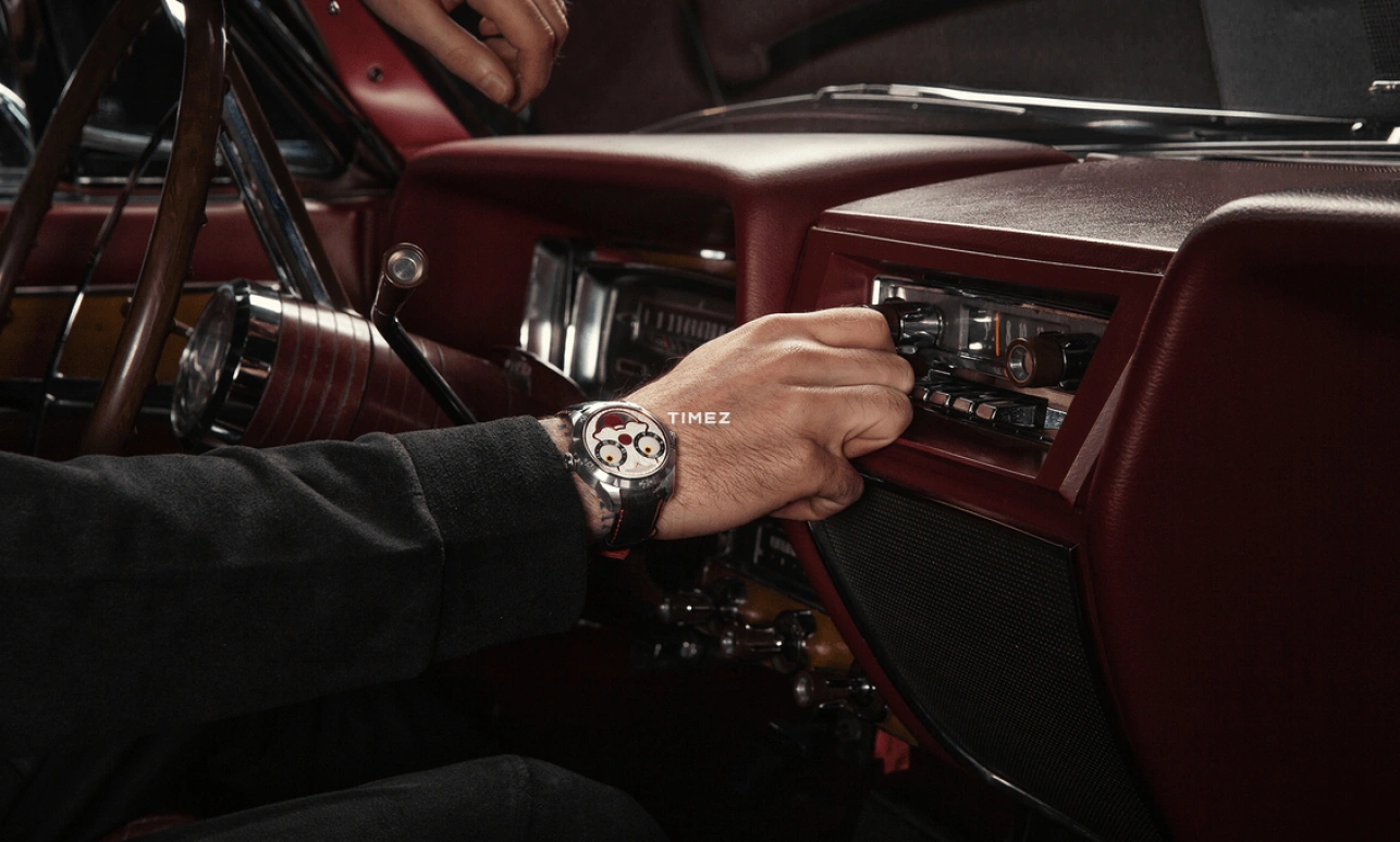 Konstantin Chaykin,Wristmons 42mm,42mm,Stainless Steel,White,Red,Grey,Automatic,Moonphase,Sapphire,Crystal Glass,Clown