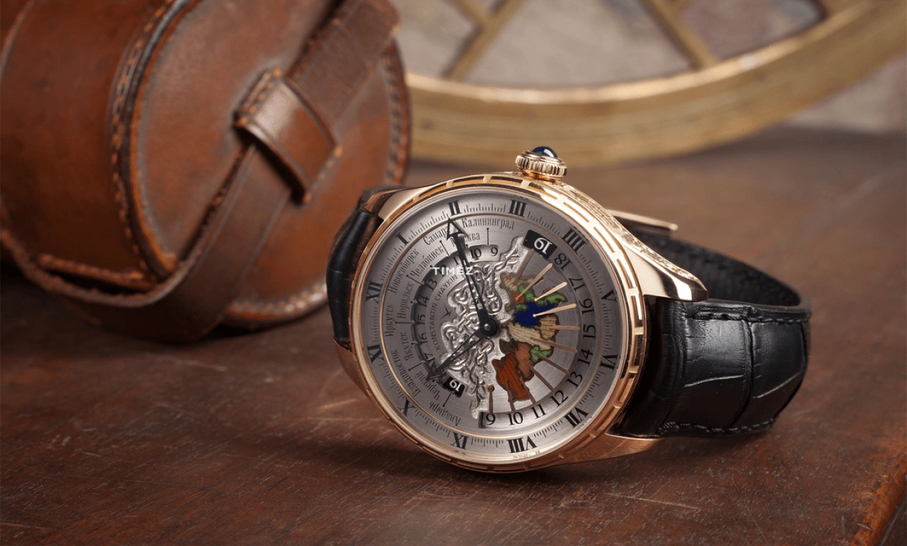 Konstantin Chaykin,Russian Time 44mm,44mm,Rose Gold,White,Handwound,Dule Time,Day / Night Indication,Russian Time,Russian Time. Krusenstern