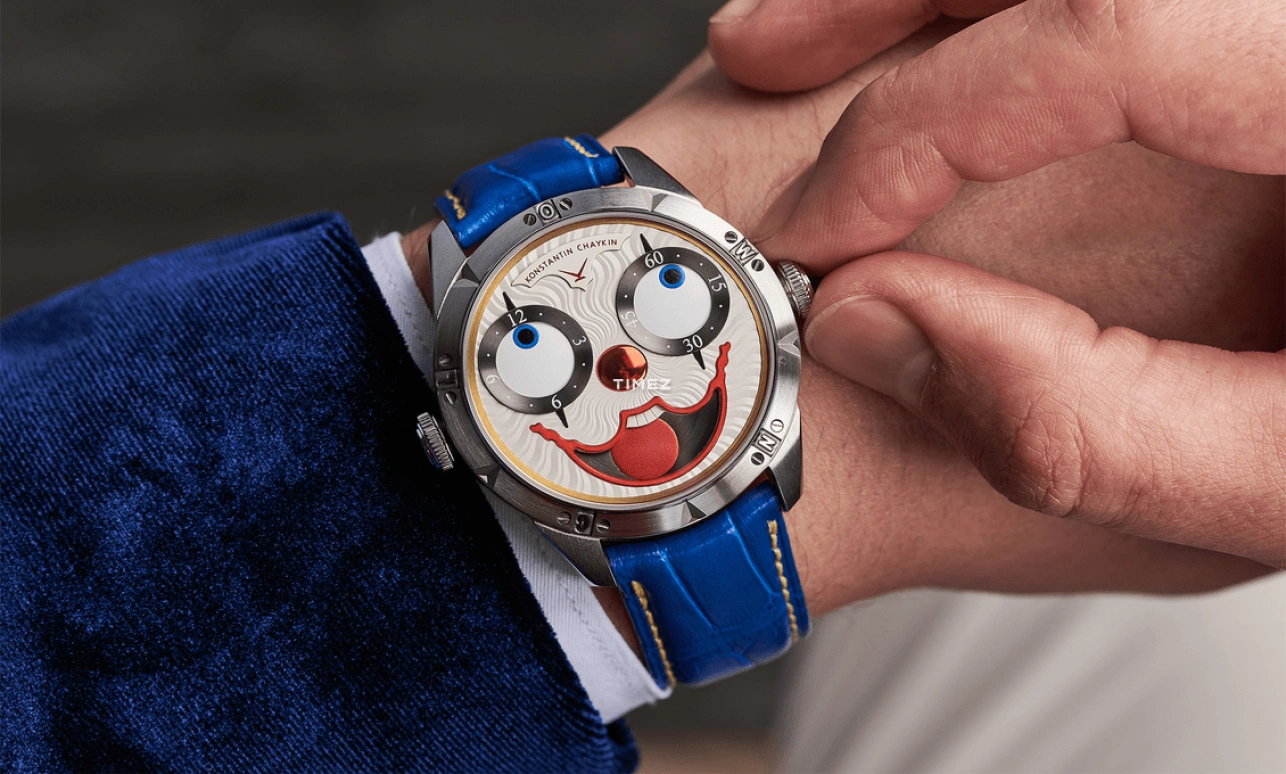 Konstantin Chaykin,Wristmons 42mm,42mm,Stainless Steel,Silver,White,Red,Automatic,Moonphase,Sapphire,Crystal Glass,Clown II Audacity