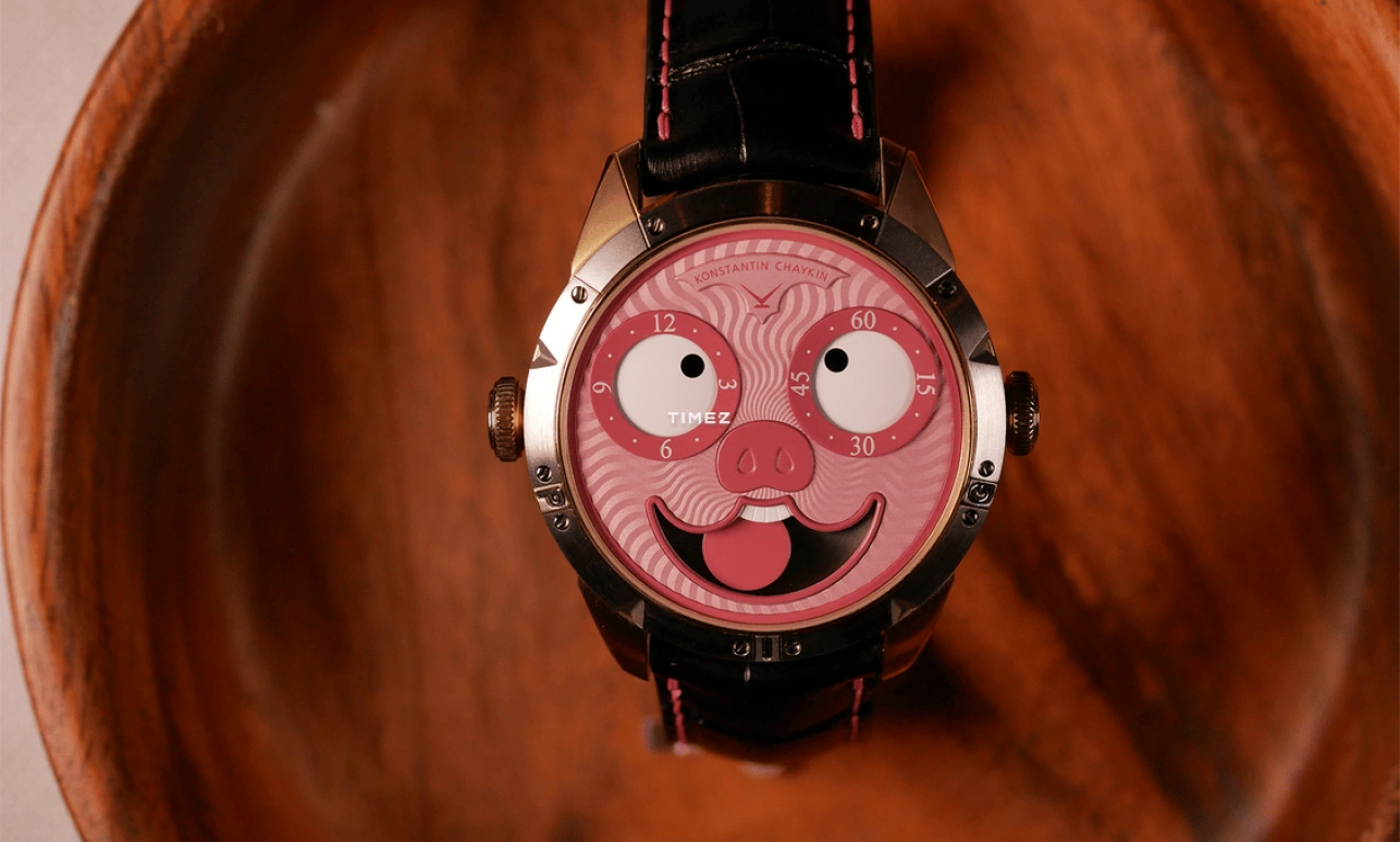 Konstantin Chaykin,Wristmons 42mm,42mm,Bronze,Pink,White,Automatic,Moonphase,Sapphire,Crystal Glass,Unique Pig 2019