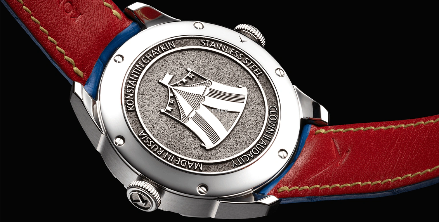 Konstantin Chaykin,Wristmons 42mm,42mm,Stainless Steel,Silver,White,Red,Automatic,Moonphase,Sapphire,Crystal Glass,Clown II Audacity