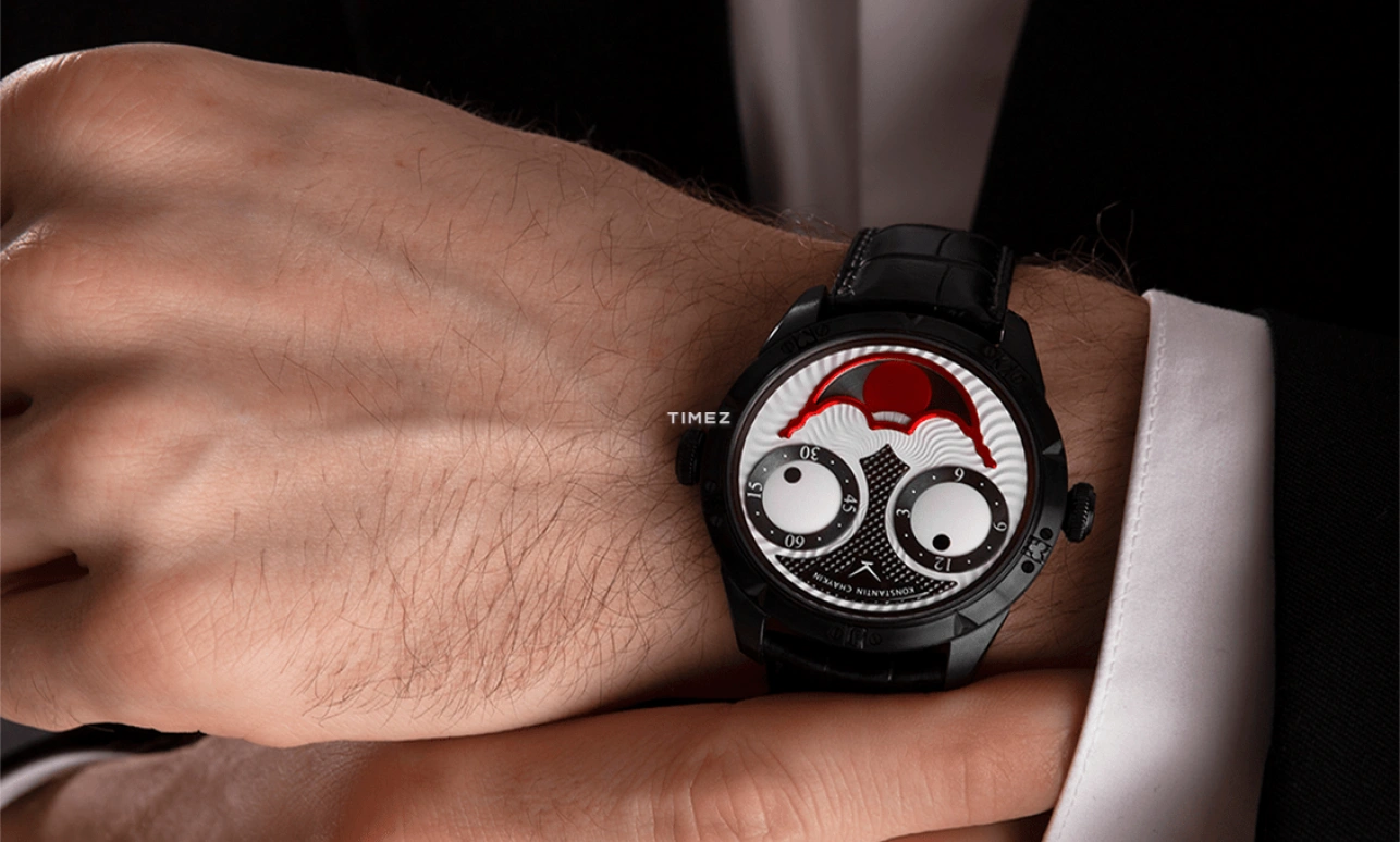 Konstantin Chaykin,Wristmons 42mm,42mm,Stainless Steel,White,Red,Grey,Automatic,Moonphase,Sapphire,Crystal Glass,Joker Black Bet 