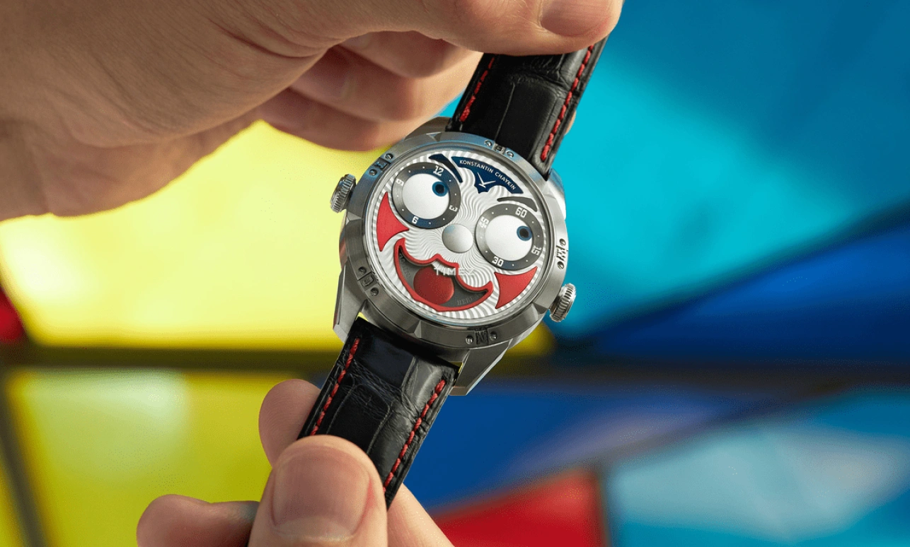 Konstantin Chaykin,Wristmons 42mm,42mm,Stainless Steel,Grey,Red,Automatic,Moonphase,Sapphire,Crystal Glass,Grimaldi The Clown