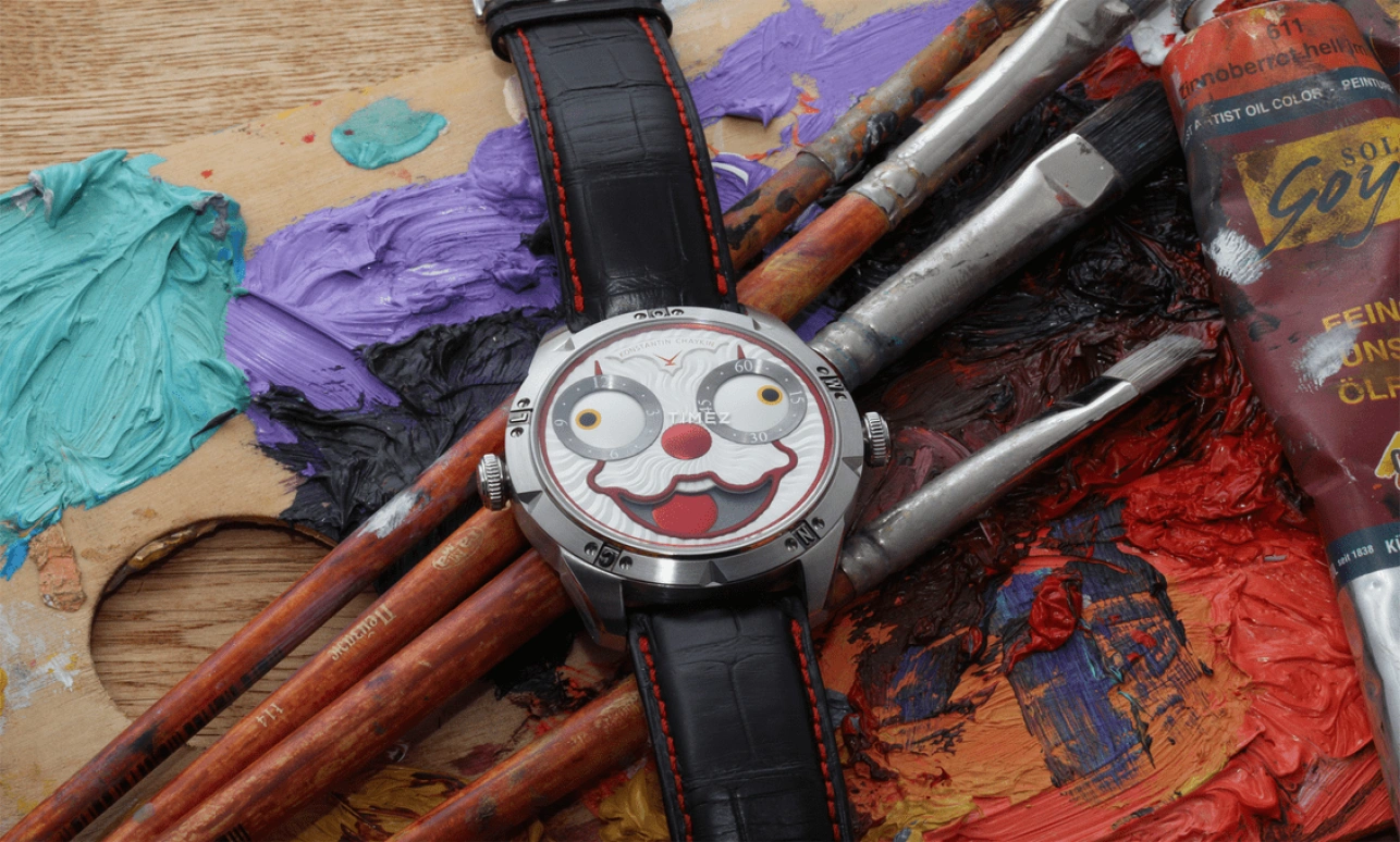 Konstantin Chaykin,Wristmons 42mm,42mm,Stainless Steel,White,Red,Grey,Automatic,Moonphase,Sapphire,Crystal Glass,Clown