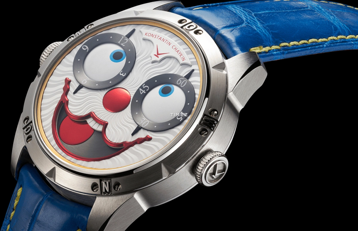 Konstantin Chaykin,Wristmons 42mm,42mm,Stainless Steel,Silver,White,Red,Automatic,Moonphase,Sapphire,Crystal Glass,Clown II Audacity