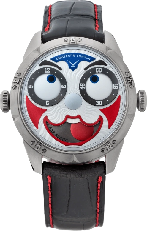 Konstantin Chaykin,Wristmons 42mm,42mm,Stainless Steel,Grey,Red,Automatic,Moonphase,Sapphire,Crystal Glass,Grimaldi The Clown