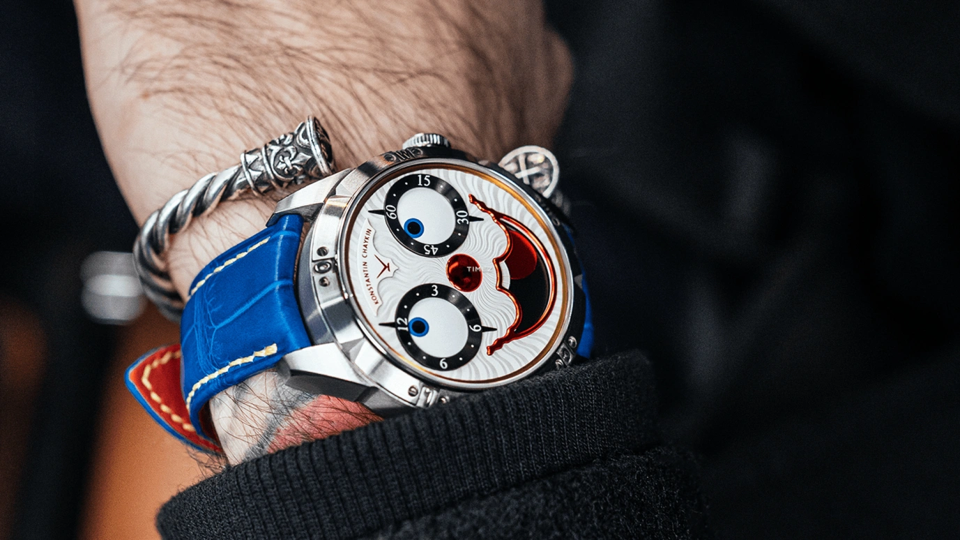 Konstantin Chaykin,Wristmons 42mm,42mm,Stainless Steel,Silver,White,Red,Automatic,Moonphase,Sapphire,Crystal Glass,Clown II Audacity