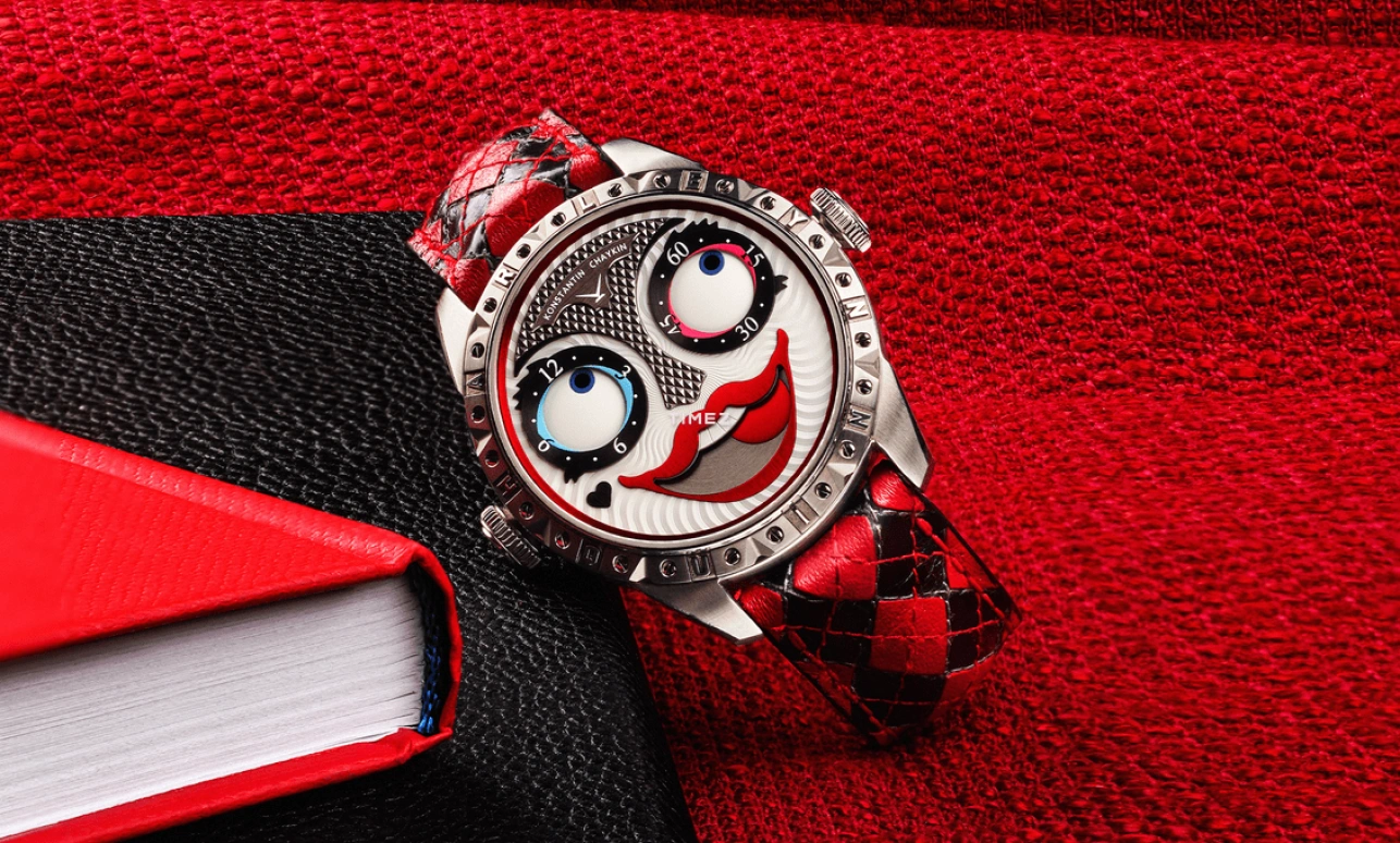 Konstantin Chaykin,Wristmons 40mm,40mm,Stainless Steel,Grey,Black,Red,Automatic,Moonphase,Sapphire,Crystal Glass,Harley Quinn