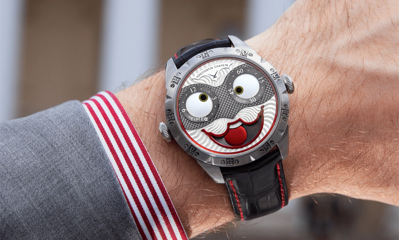 Konstantin Chaykin,Wristmons 42mm,42mm,Stainless Steel,Silver,Grey,Red,Automatic,Moonphase,Sapphire,Crystal Glass,Harlequin Ventuno