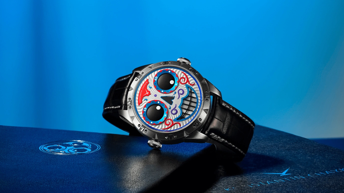 Konstantin Chaykin,Wristmons 42mm,42mm,Stainless Steel,Silver,Blue,Red,Automatic,Moonphase,Sapphire,Crystal Glass,Calavera