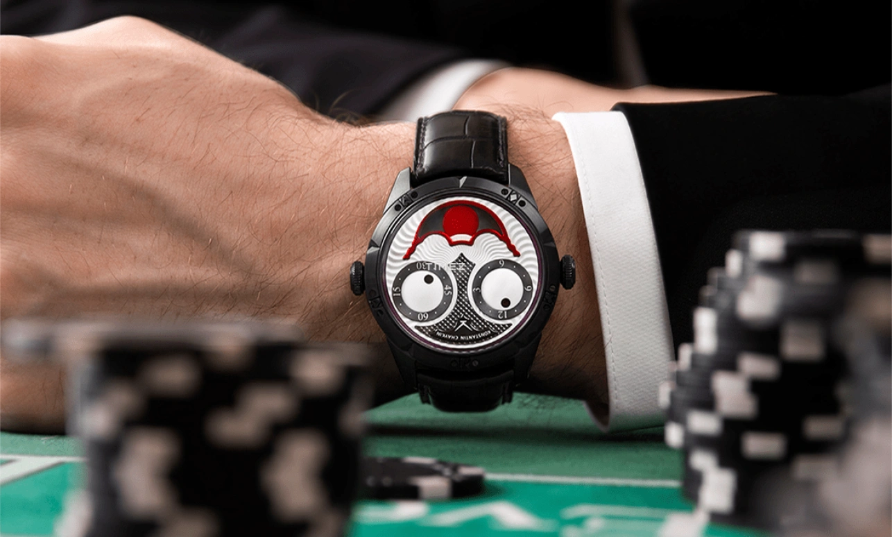 Konstantin Chaykin,Wristmons 42mm,42mm,Stainless Steel,White,Red,Grey,Automatic,Moonphase,Sapphire,Crystal Glass,Joker Black Bet 