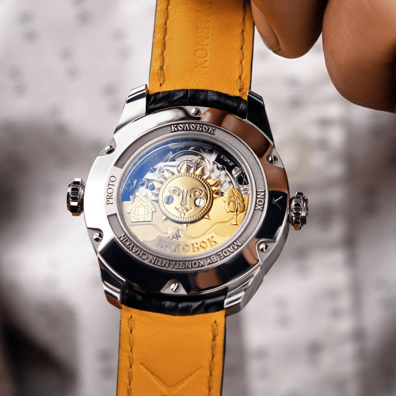 Konstantin Chaykin,Wristmons 40mm,40mm,Stainless Steel,Yellow,Automatic,Moonphase,Date,Kolobok