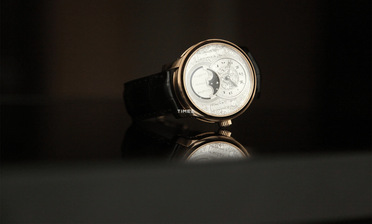 Konstantin Chaykin,Decalogue 42mm,42mm,Rose Gold,Silver,Grey,Handwound,Moonphase,Sapphire,Crystal Glass,Decalogue Luah Shana White