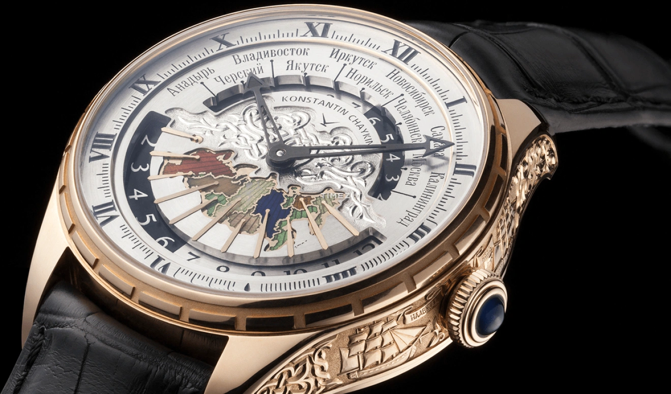 Konstantin Chaykin,Russian Time 44mm,44mm,Rose Gold,White,Handwound,Dule Time,Day / Night Indication,Russian Time,Russian Time. Krusenstern