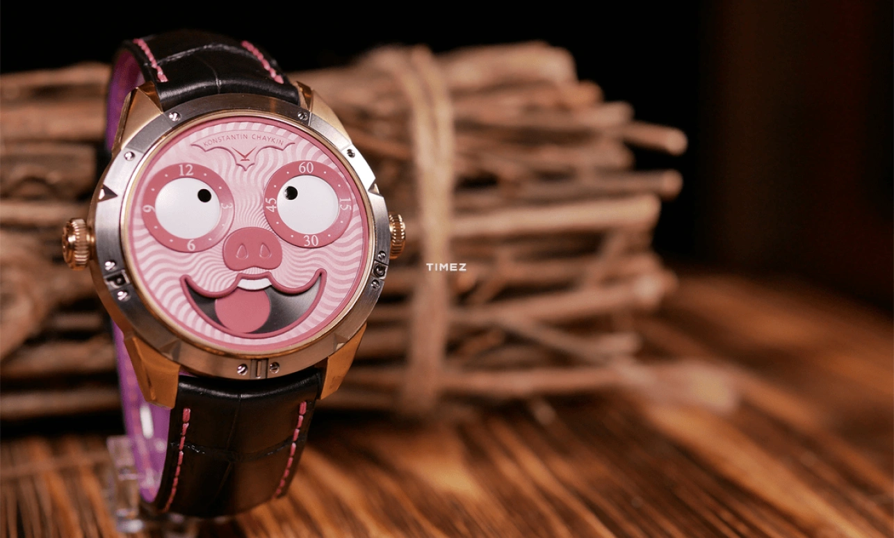 Konstantin Chaykin,Wristmons 42mm,42mm,Bronze,Pink,White,Automatic,Moonphase,Sapphire,Crystal Glass,Unique Pig 2019