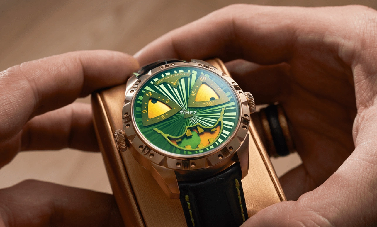 Konstantin Chaykin,Wristmons 42mm,42mm,Bronze,Green,Yellow,Automatic,Moonphase,Sapphire,Crystal Glass,Green Halloween