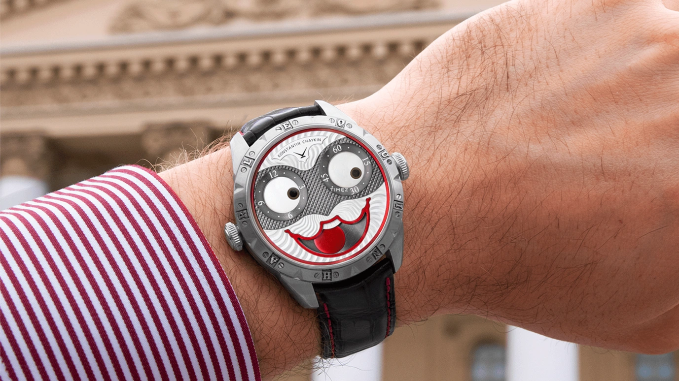 Konstantin Chaykin,Wristmons 42mm,42mm,Stainless Steel,Silver,Grey,Red,Automatic,Moonphase,Sapphire,Crystal Glass,Harlequin Ventuno