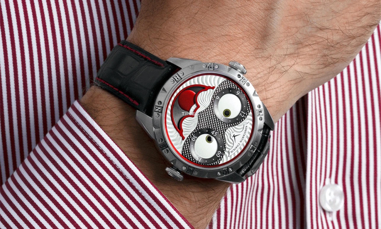 Konstantin Chaykin,Wristmons 42mm,42mm,Stainless Steel,Silver,Grey,Red,Automatic,Moonphase,Sapphire,Crystal Glass,Harlequin Ventuno