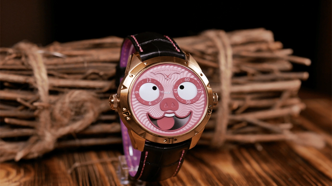 Konstantin Chaykin,Wristmons 42mm,42mm,Bronze,Pink,White,Automatic,Moonphase,Sapphire,Crystal Glass,Unique Pig 2019