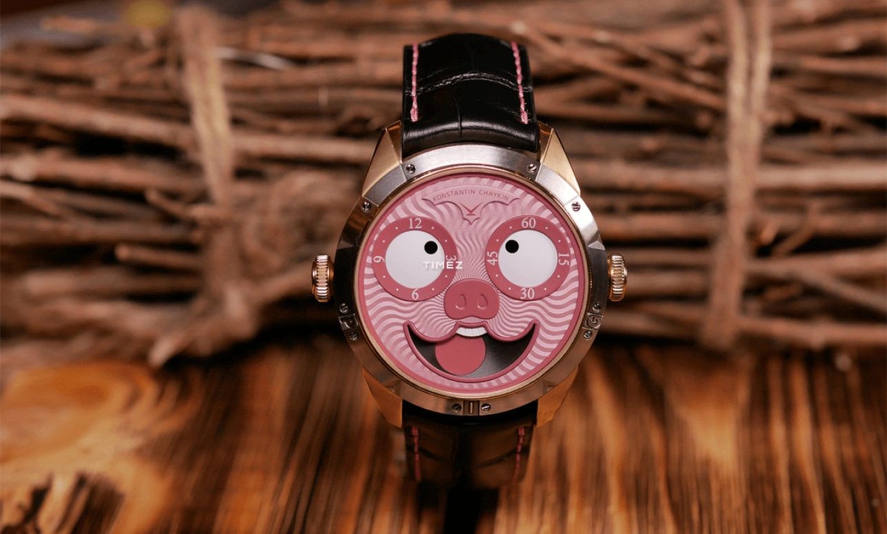 Konstantin Chaykin,Wristmons 42mm,42mm,Bronze,Pink,White,Automatic,Moonphase,Sapphire,Crystal Glass,Unique Pig 2019